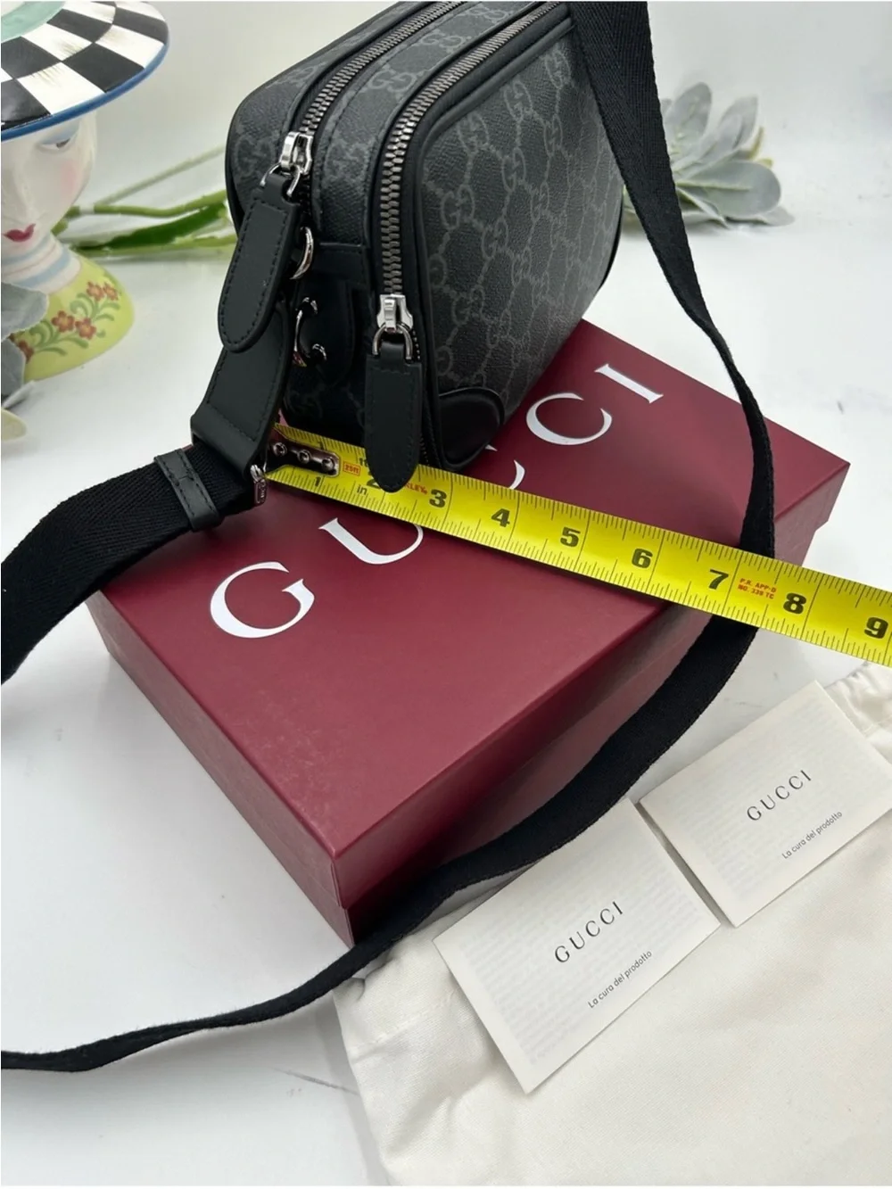 Unisex Gucci Black/Grey GG Monogram Crossbody Camera Bag. NWT